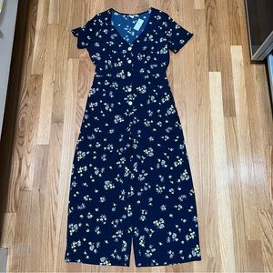 Gap navy blue floral jumpsuit